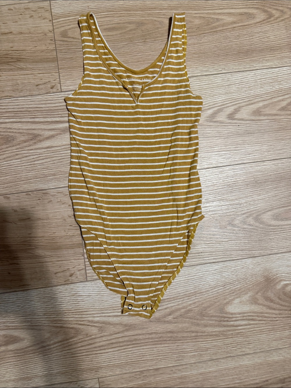 American Eagle Mustard and White Striped Tank bodysuit